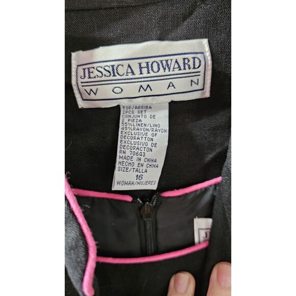 Jessica Howard Woman Maxi Dress & Jacket Linen Blend‎ Black Bicycles Beach Sz 16 - Picture 6 of 6